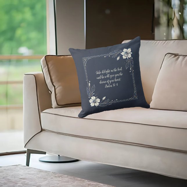 Denim White Floral  Bijbelvers Kussen (Creator heeft geüpload)