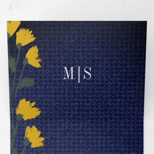 Denim & Wilde Bloemen Bruiloft Tri-Fold uitnodigin Drieluik Uitnodiging (Binnenzijde eerst)