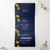 Denim & Wilde Bloemen Bruiloft Tri-Fold uitnodigin Drieluik Uitnodiging (Binnen)