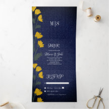 Denim & Wilde Bloemen Bruiloft Tri-Fold uitnodigin