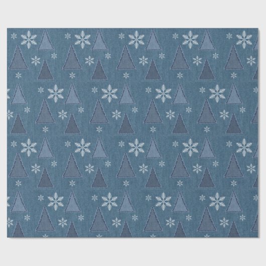 Denim Winter Kerstpatroon Cadeaupapier (Vlak)