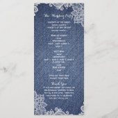 Denim & Wit Bloemen Kant Trouwprogramma Rack Programmakaart (Achterkant)