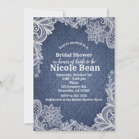 Denim & wit bloemenkant Elegant Vrijgezellenfeest Kaart (Voorkant)