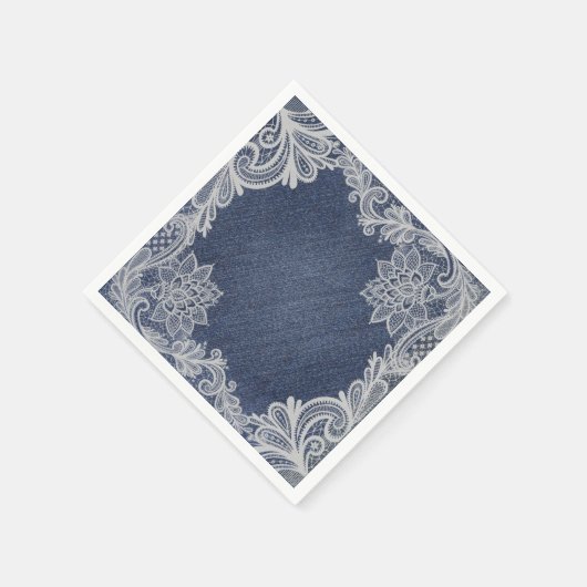 Denim & wit bloemenkant Elegant Vrijgezellenfeest Servet (Hoek)