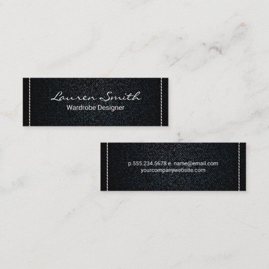 Denim | witgestikte rand mini visitekaartje (Voorkant / Achterkant)