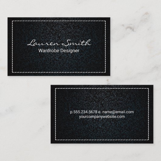 Denim | witgestikte rand visitekaartje (Voorkant / Achterkant)