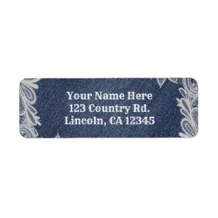 Denim & Witte Bloemenkanten Elegante Trouwjurk Etiket