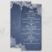Denim & Witte Bloemenslak Elegant Trouwmenu Menu (Voorkant / Achterkant)