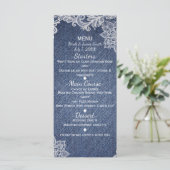 Denim & Witte Bloemenslak Elegant Trouwmenu Menu (Staand voorkant)