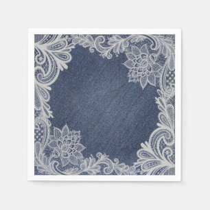 Denim & Witte Bloemenslak Elegante Bruidsdouche Servet