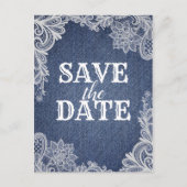 Denim & Witte Bloemenslak Elegante Save The Date Aankondigingskaart (Voorkant)