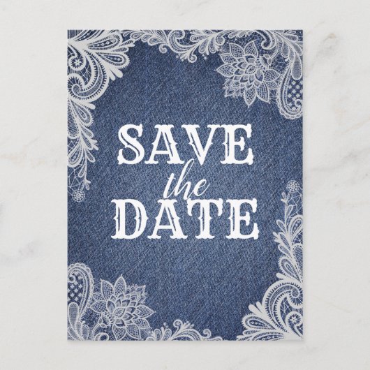Denim & Witte Bloemenslak Elegante Save The Date Aankondigingskaart (Voorkant)