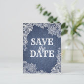 Denim & Witte Bloemenslak Elegante Save The Date Aankondigingskaart (Staand voorkant)