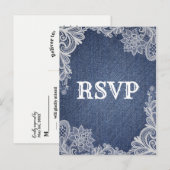 Denim & Witte Bloemenslak Elegante Trouw-RSVP Uitnodiging Briefkaart (Voorkant / Achterkant)