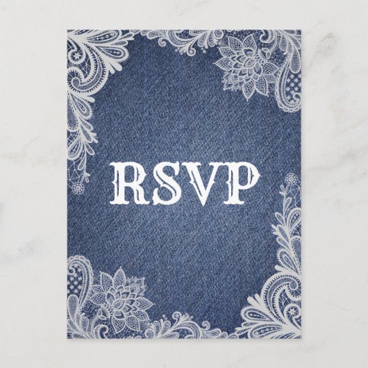 Denim & Witte Bloemenslak Elegante Trouw-RSVP Uitnodiging Briefkaart (Voorkant)
