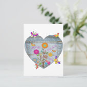 Denim Zak Hart Bloemen Vlinders Briefkaart (Staand voorkant)