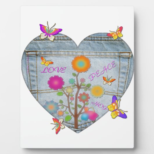 Denim Zak Hart Bloemen Vlinders Fotoplaat (Voorkant)