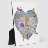 Denim Zak Hart Bloemen Vlinders Fotoplaat (Zijkant)