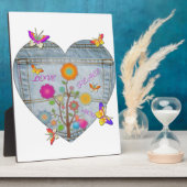 Denim Zak Hart Bloemen Vlinders Fotoplaat (Zijkant)