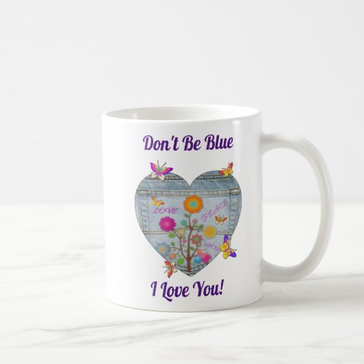 Denim Zak Hart Bloemen Vlinders Koffiemok (Rechts)
