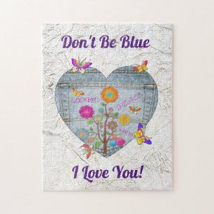 Denim Zak Hart Bloemen Vlinders Legpuzzel