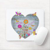 Denim Zak Hart Bloemen Vlinders Muismat (Met muis)