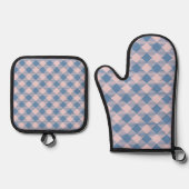 "Denimblauw, parelroze" Gingham Ovenwant & Pannenlap Set (Voorkant)