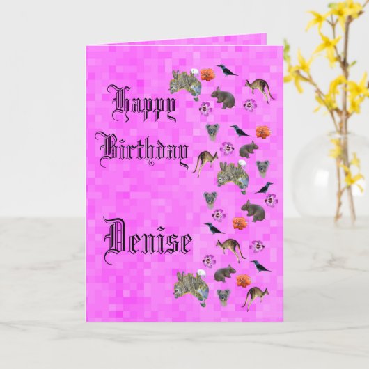 Denise, Happy Birthday, Australian Theme Card Kaart (Gele Bloem)