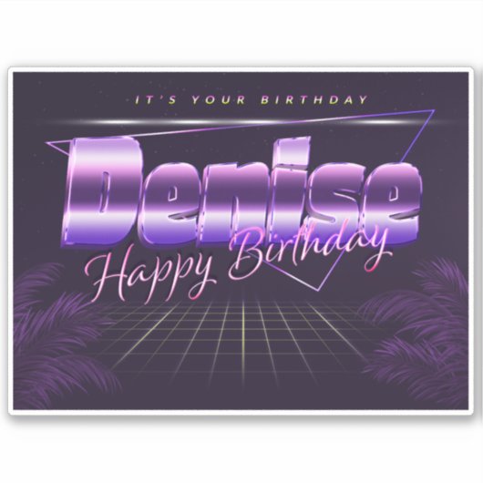 Denise Name Vorname lila retro Sticker Geburtstag (Voorkant)