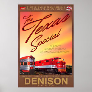Denison Texas Special Retro Trein Poster MKT Katy
