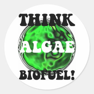 Denk aan algenbiobrandstof! ronde sticker