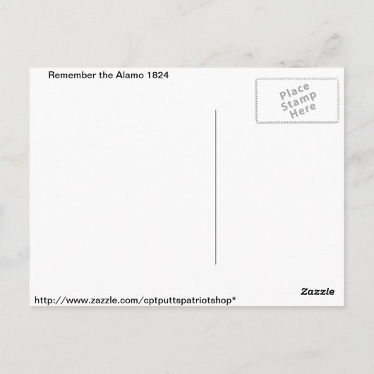 Denk aan de Alamo! Briefkaart (Achterkant)