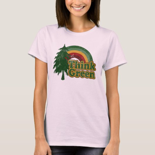 Denk aan de Groene Retro Rainbow Earth Dag T-shirt (Voorkant)