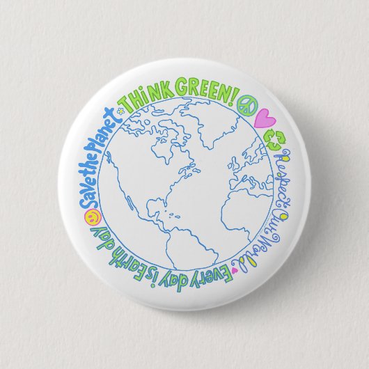 Denk aan de groene wereld ronde button 5,7 cm (Voorkant)