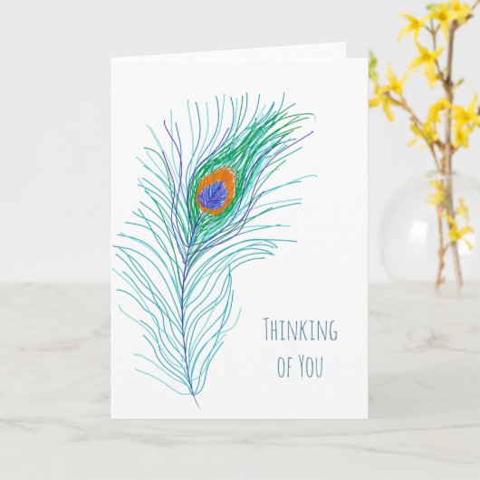 Denk aan de hand getrokken peacock-doether kaart (Gele Bloem)