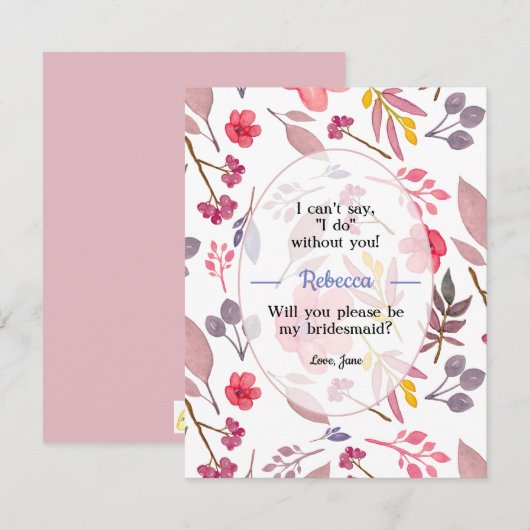 Denk aan Dusty Pinks Bruidsmeisje Kaart (Voorkant / Achterkant)