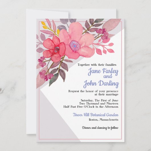 Denk aan Dusty Pinks met Gray Invitation Kaart (Voorkant)