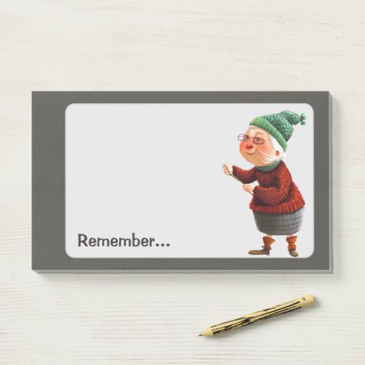 Denk aan Fun Old Lady Task Keeper Post-it® Notes (Op bureau)