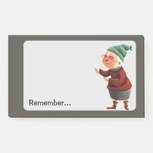 Denk aan Fun Old Lady Task Keeper Post-it® Notes (Voorkant)