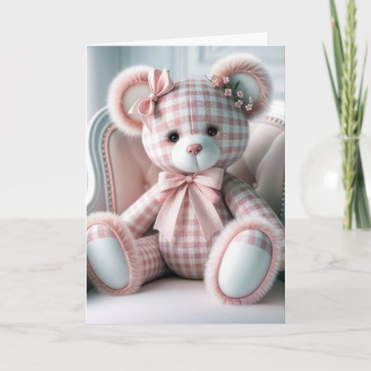 Denk aan Gingham Teddy Bear Kaart (Voorkant)