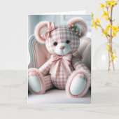 Denk aan Gingham Teddy Bear Kaart (Gele Bloem)