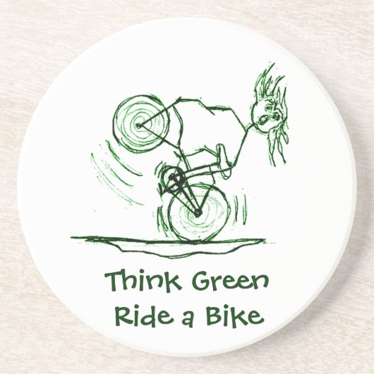 Denk aan Green Ride a Bike Zandsteen Onderzetter (Voorkant)