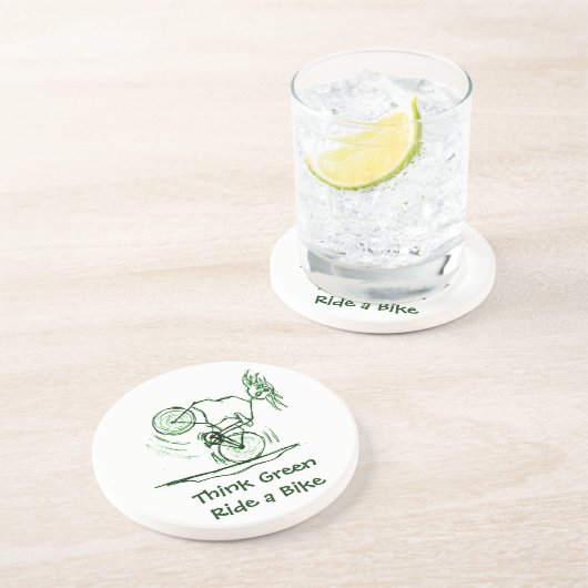 Denk aan Green Ride a Bike Zandsteen Onderzetter (Zijkant)