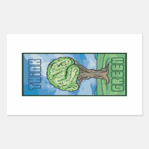 Denk aan Groene Brain Rechthoekige Sticker