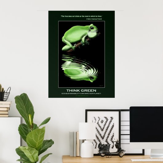 DENK AAN GROENE Earth Day Frog Art Eco Poster (Thuiskantoor)