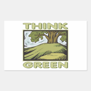 Denk aan groene eikenboom rechthoekige sticker