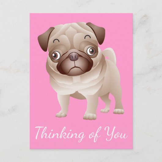 Denk aan het Briefkaart Pug Puppy Dog Pink (Voorkant)
