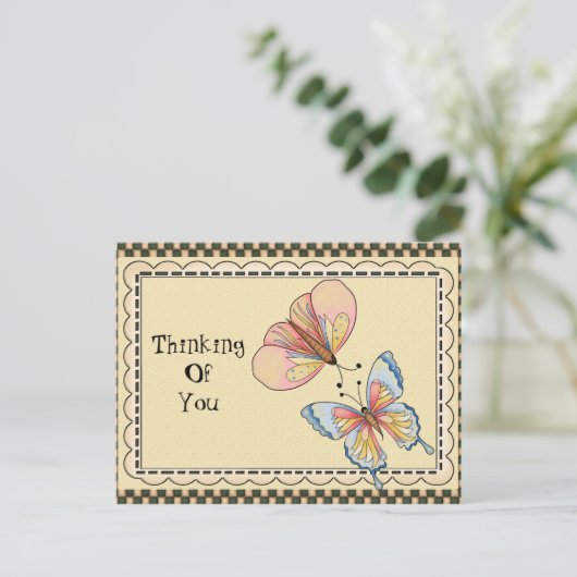 Denk aan het briefkaart van de Butterfly cartoon (Staand voorkant)