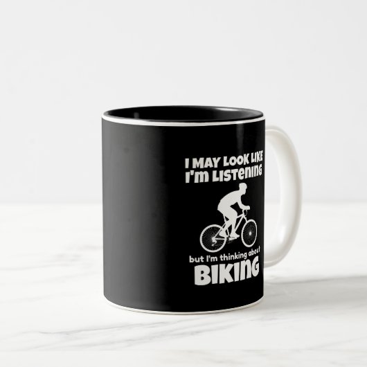 Denk aan het fietsen van grappigheid tweekleurige koffiemok (Voorkant rechts)