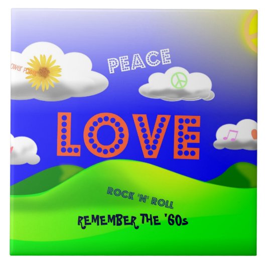 Denk aan het kleurrijke ontwerp van de jaren '60, tegeltje (Voorkant)